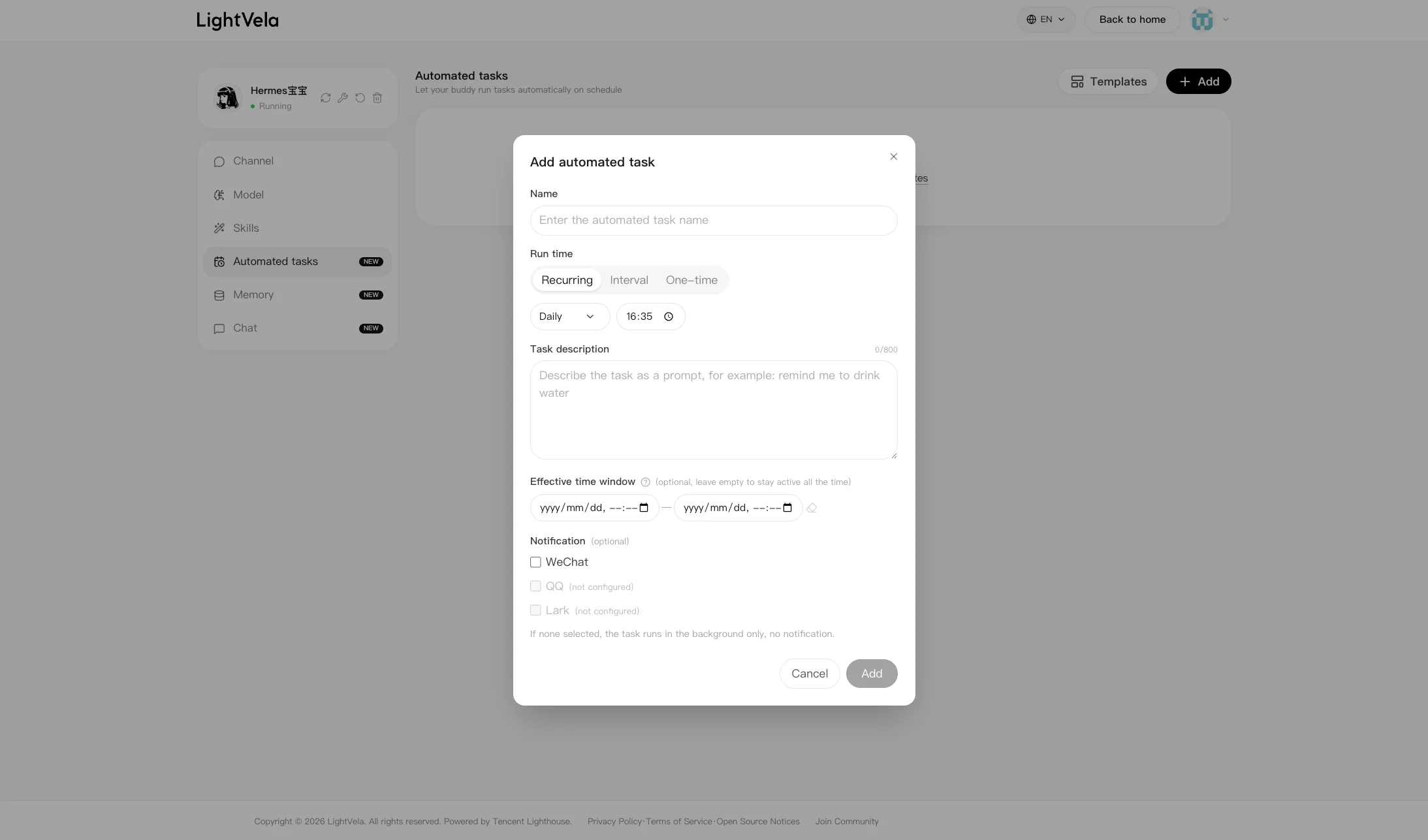 Configure an automated task for a Discord event