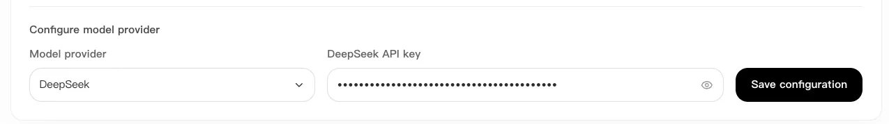 DeepSeek Harness model provider form