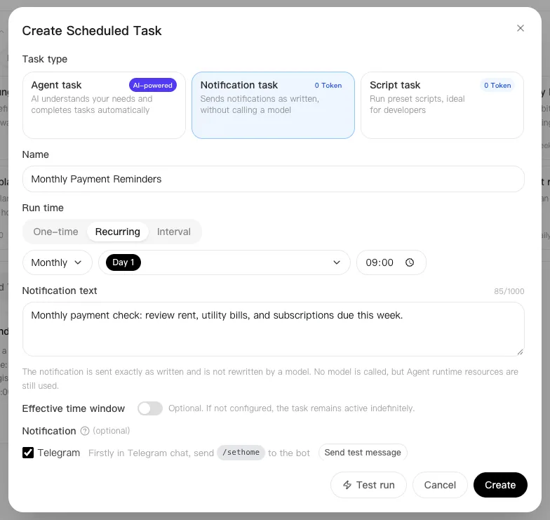 Edit a monthly notification task for payment reminders