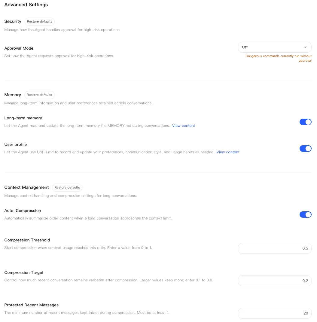 Advanced Settings in the LightVela console
