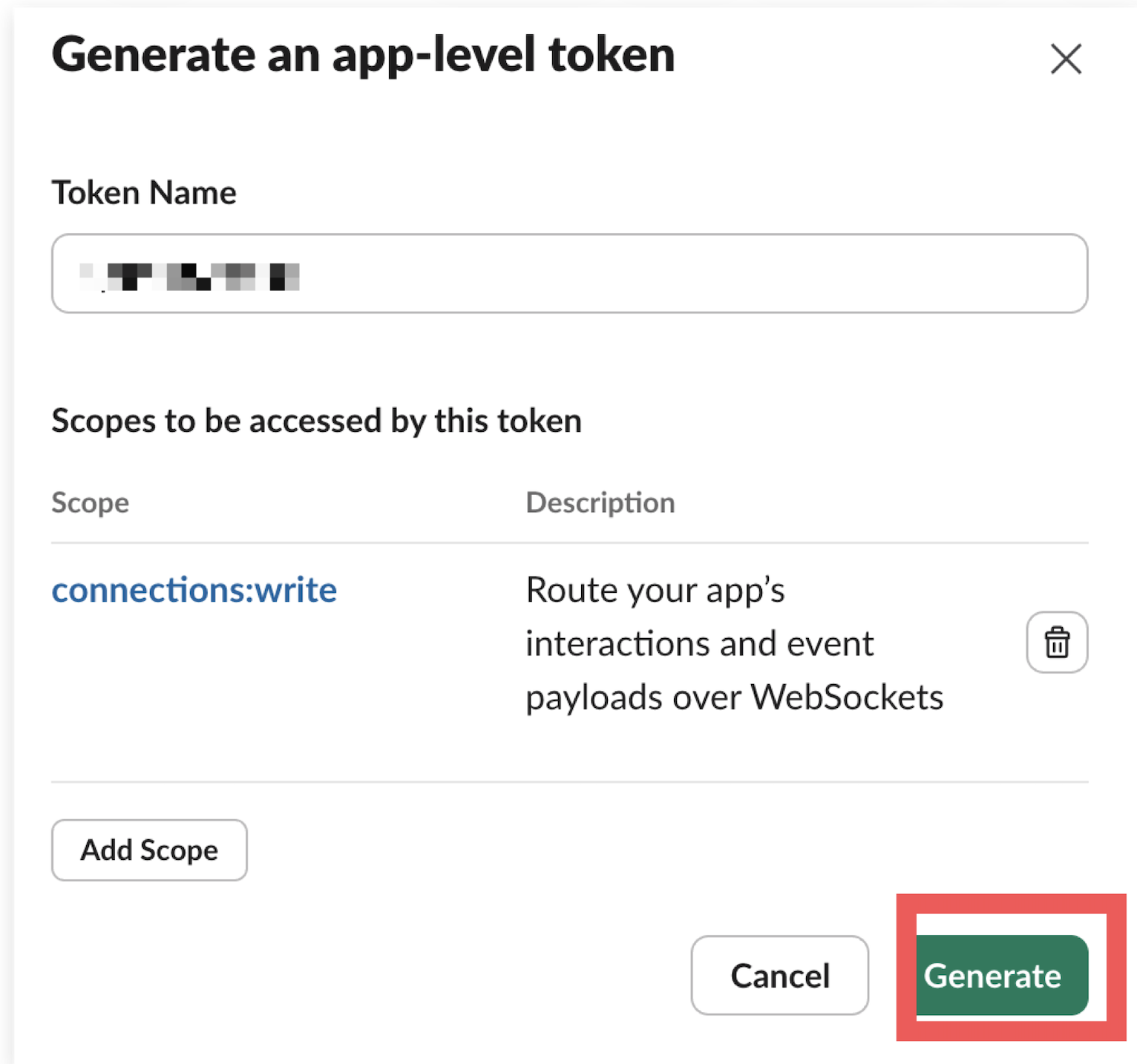 Generate the App Token with connections write