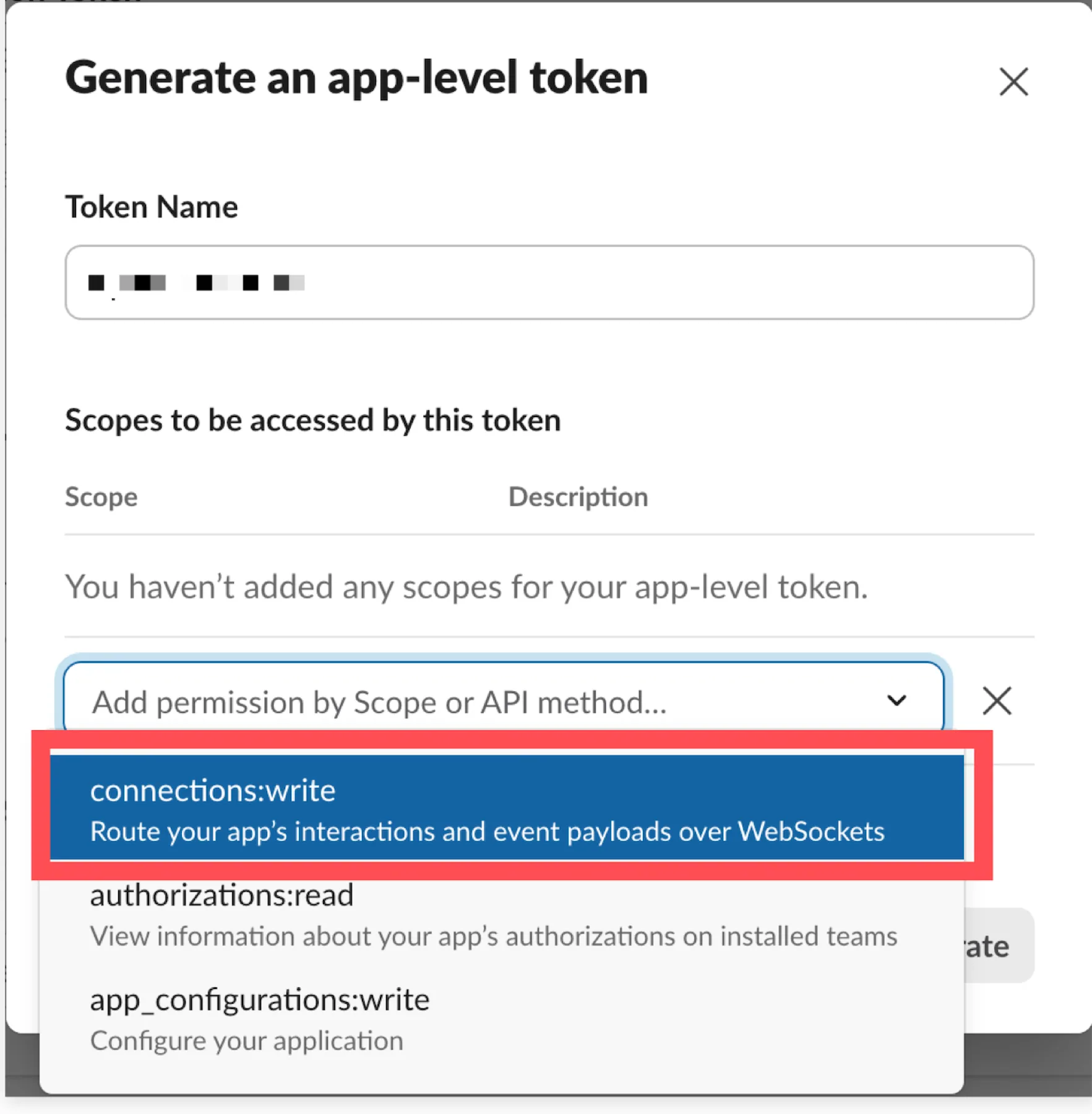 Select the connections write scope