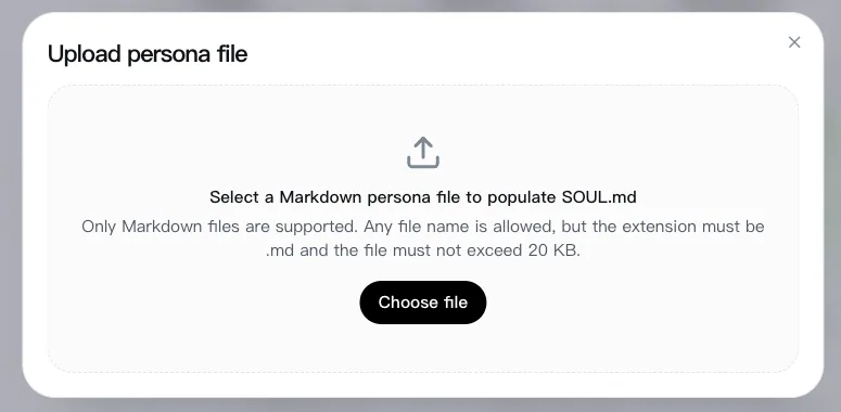 Upload persona file dialog