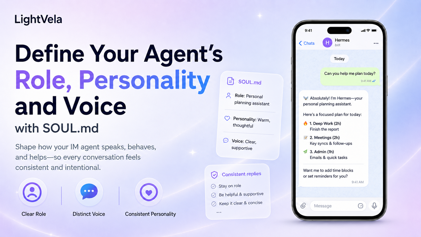 Defining an IM Agent's role, personality, and voice with SOUL.md