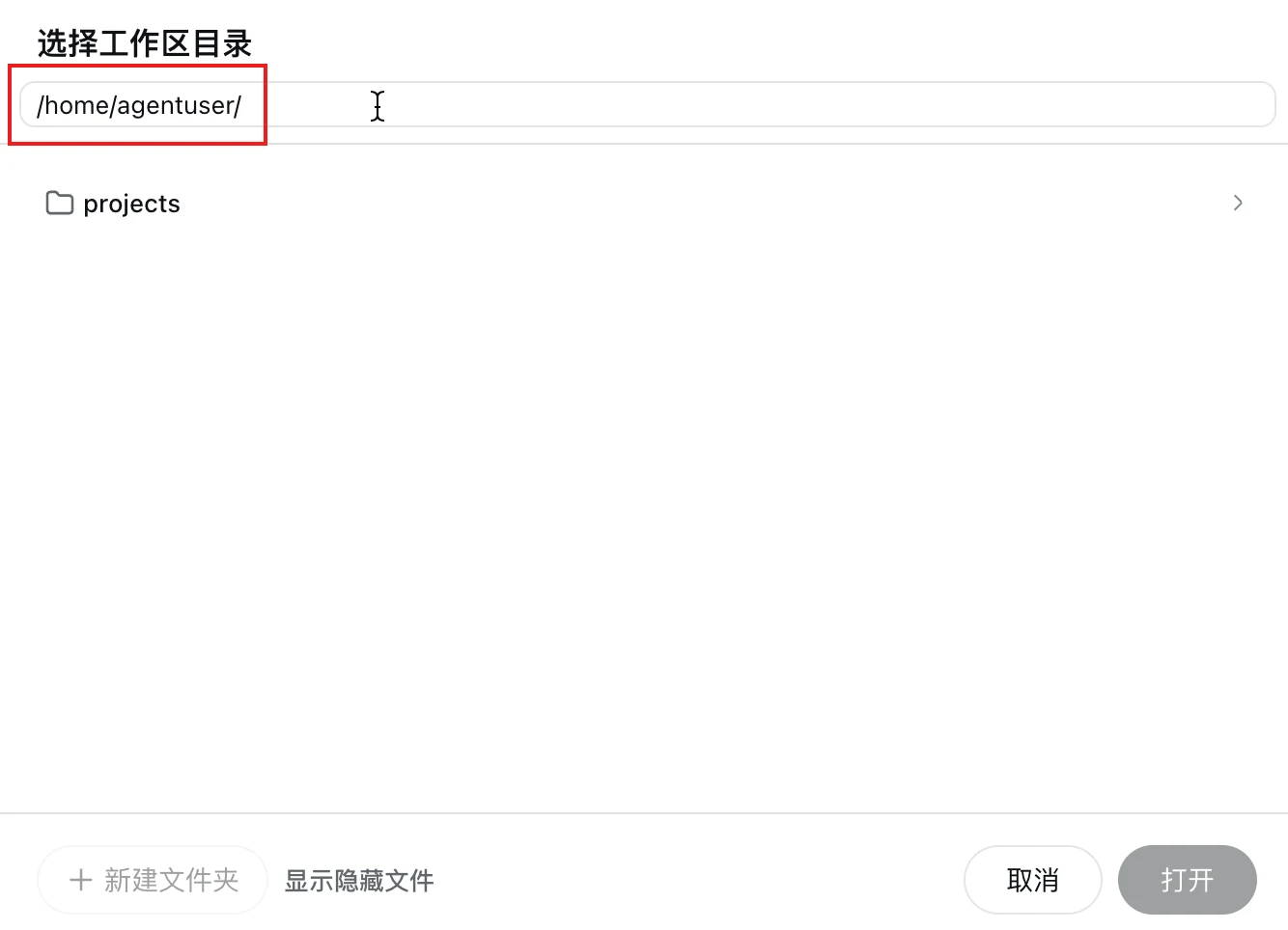 将 DSH 工作目录设置为 home agentuser