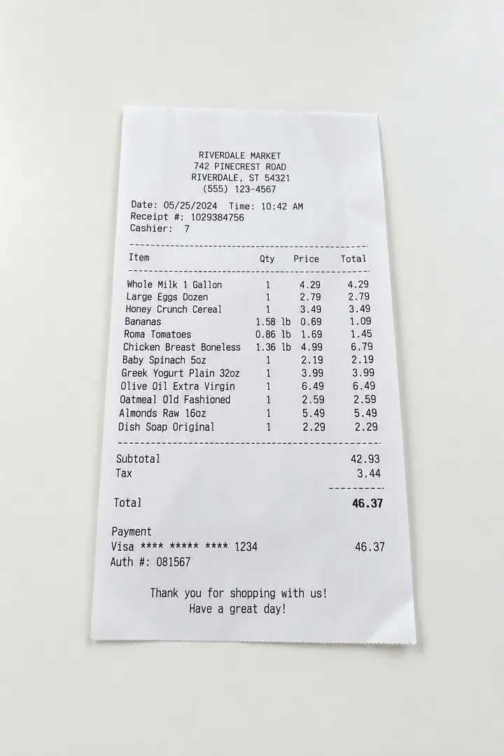 shopping receipt